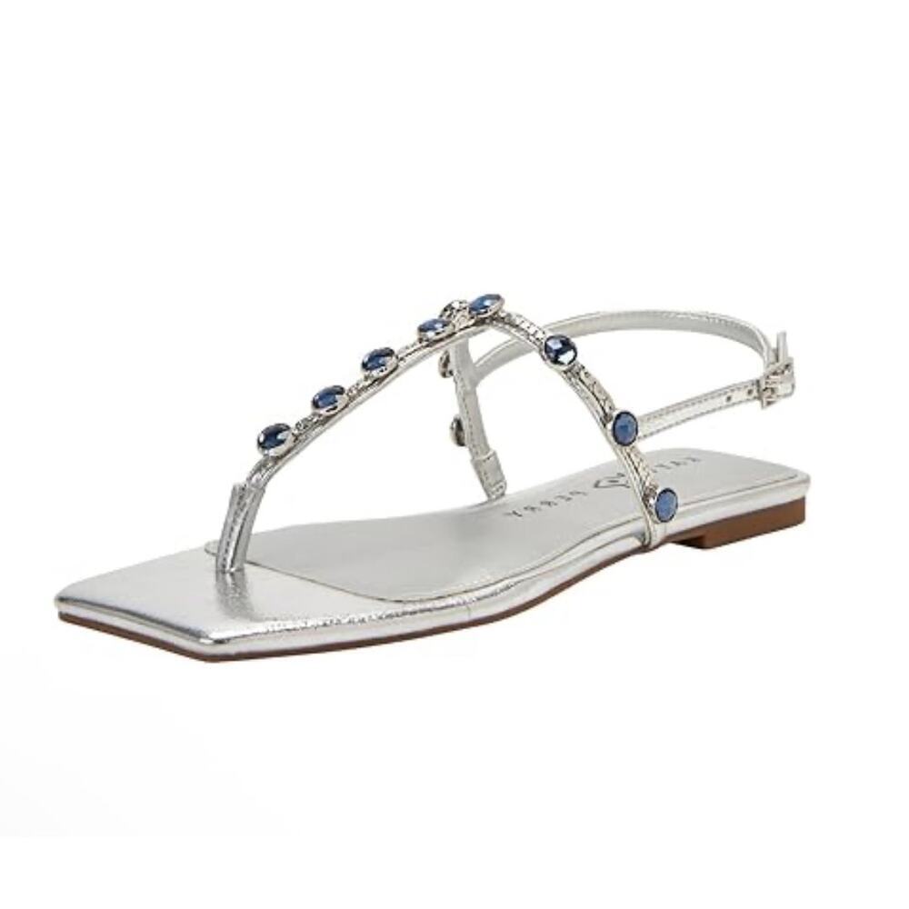 Katy Perry The Camie Gemstone Sandal Silver Metallic Blue Stones Sz 6.5